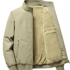 Herren Outdoor Jacke mit Fleece | Einfarbig Reißverschluss in Khaki