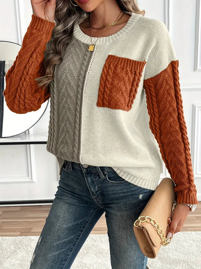 SCHICKER FARBBLOCK RUNDHALS-PULLOVER FÜR DAMEN | MODERN, VIELSEITIG, KOMFORTABEL