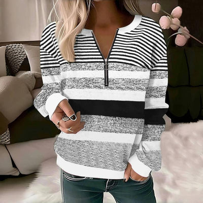 Pullover mit halbem Reißverschluss und Streifenmuster für Frauen