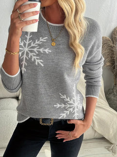SCHNEEFLOCKEN-MUSTER RUNDHALS-PULLOVER | WARM, STILVOLL, BEQUEM in Grau