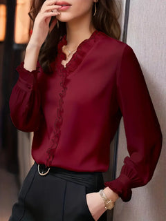 Ivy | Langärmelige Bluse, Elegantes lässiges Damenoberteil in Burgundische