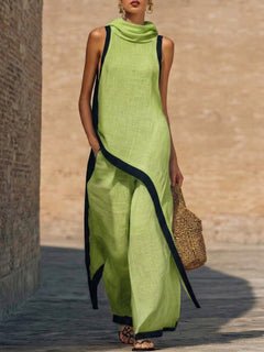 Maranta - Set aus asymmetrischer Tunika und Wide-Leg-Hose in Grün