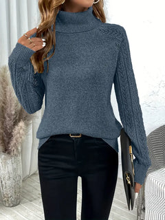 KABELSTRICK ROLLRAGENPULLOVER | MODERNER, BEQUEMER STIL in Blau