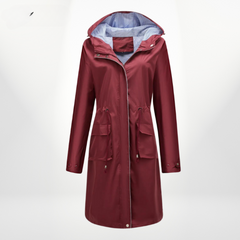 Wasserdichter Trenchcoat Damen Mit Kapuze | Lang Leicht in Rot