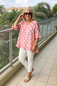 Nel™ | Elegante Polka-Dot-Bluse in Rosa