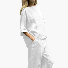 Zweiteiler Set Damen - Crop Top & Cropped Hose für den Sommer in Weiß