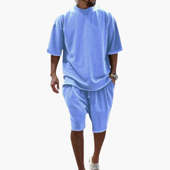 Herren Sommer Zweiteiler mit Kordelshorts und Oversize Shirt in Blau