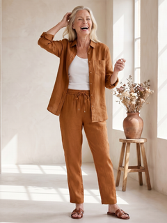 Noor | Langarmshirt mit tapered Pants Set in Braun