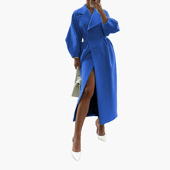 Langer Trenchcoat mit Revers für Damen in Blau