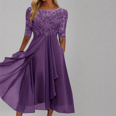 Elisa | Elegantes Midikleid mit Spitze in Dunkellila