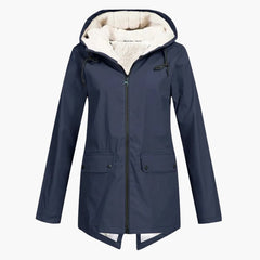 Wasserabweisender Trenchcoat mit Kapuze für Damen in Marineblau