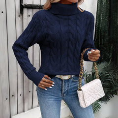 Valerie | Warmer Damen-Rollkragenpullover aus Strick in Marineblau