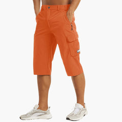 Herren Sommer Cargoshorts mit Stretchstoff und Reißverschlusstaschen in Orange