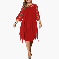 Leichtes Damen Abendkleid - mit ausgeschnittenen Ärmeln Midikleid in Rot