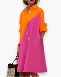 Damen Elegantes Hemdblusen Kleid | Modern in Orange Rosa
