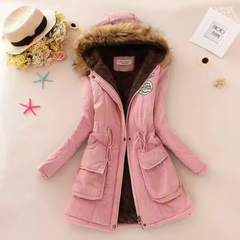 Therelle™ - Herbst-/Winterjacke mit Kapuze Stickerei und Tailliertem Schnitt in Rosa