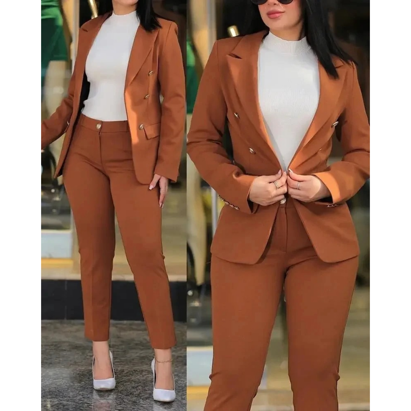 Zweireihiges Set aus Blazer und Hose für Frauen