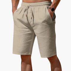 Herren Leinen Sommer Shorts mit Kordelzug und Taschen in Beige