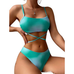 Luciana® | 3-teiliger Bikini-Badeanzug mit Schnürung und Strandrock in Grün