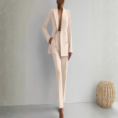 Elke | Damen Zweiteiler Blazer Hosen Set in Cremefarben