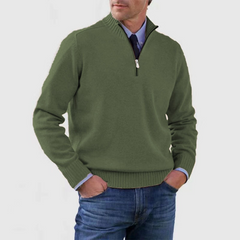 Pullover Herren Half Zip Modern | Warm Komfort Freizeit in Dunkelgrün