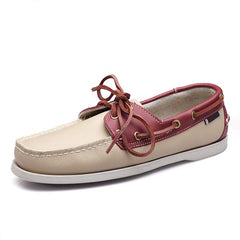 Gerrit – Bootsschuhe Herren Echtleder Kontrastnähte Sommer in Beige-Rot