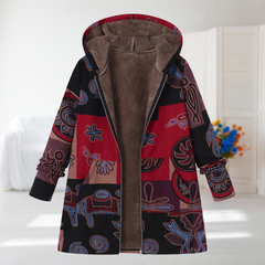 Mireille - Eleganter Mid-Season Mantel in Schwarz-Rot