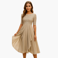 Lore | Midikleid mit Spitzenärmeln in Beige