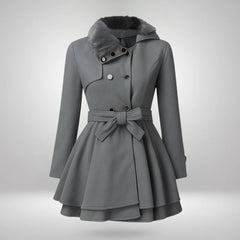 Yena™ | Schicker Trenchcoat mit veganem Pelz in Grau