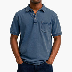 Poloshirt Klassisches - Kurzarmshirt für Herren mit Tasche in Marineblau