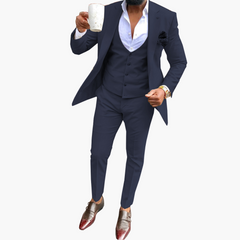 Herren Anzugset mit Weste und atmungsaktivem Blazer in Marineblau