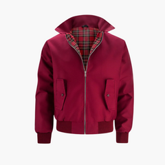 Herren Harrington Bomberjacke mit Tartan Futter in Rot