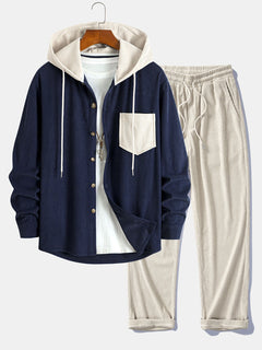 Cadmus – Set Aus Kapuzen Hemd Und Hose Aus Cord in Navy Blue