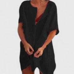 Sabina | Damen Lockeres Knopfleiste Shorts Strand Überwurf Kleid in Schwarz