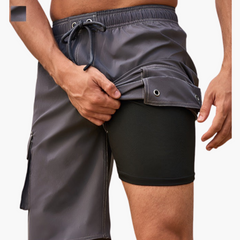 Sommer-Shorts - Herren 2-in-1 Stretchshorts mit Innenslip in Grau
