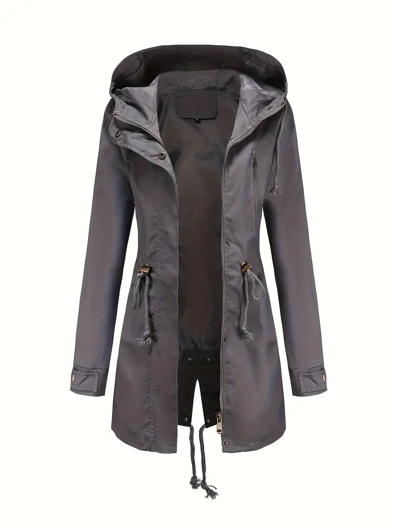 Damen Langarm Wasserdichter Trenchcoat | Mit Kapuze