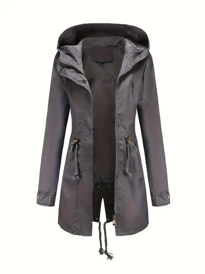 Damen Langarm Wasserdichter Trenchcoat | Mit Kapuze