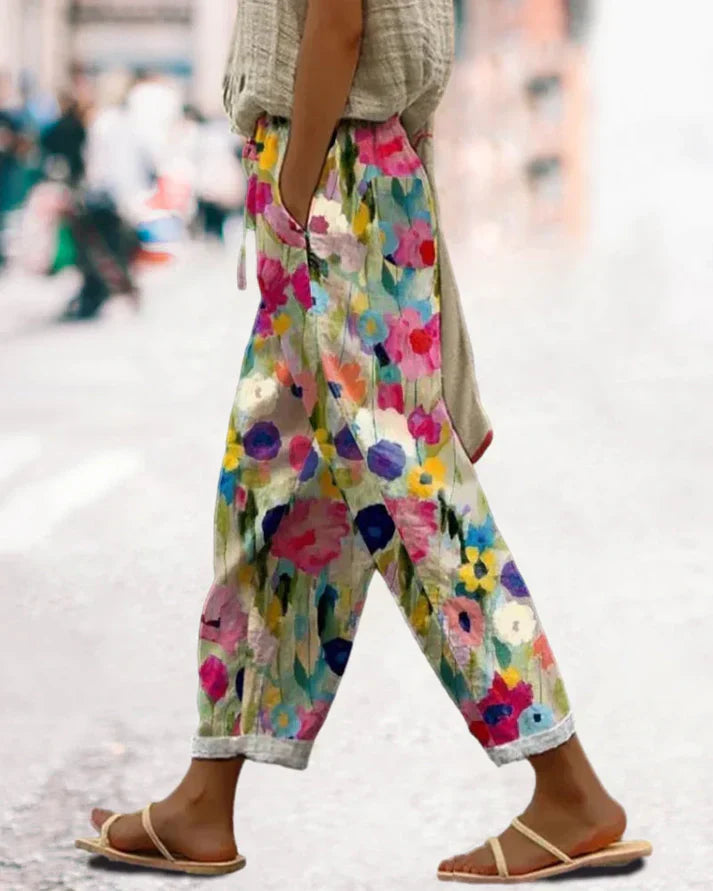 Florale Leinenhose für Damen