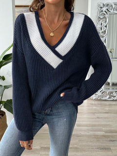 Raquel - Herbststrickpullover - Drop-Shoulder-Stil in Marineblau