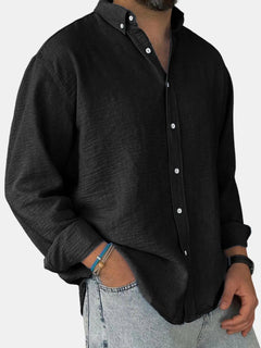 Herren Freizeit Button-Down Langarm Hemd in Schwarz
