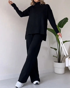 Zainab - Pullover & Hosen Set - Gerippter Stil in Schwarz