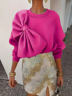 Rike | Elegantes Sweatshirt mit Großem Schleifen-Detail in Rot-Rose