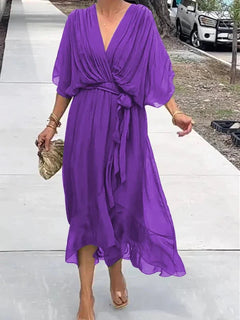 Elisabet | Luftiges Damenkleid mit Fledermausärmeln in Violett