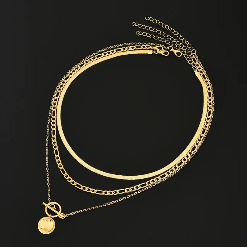 Savira Textured Coin Layering Necklace | Gold