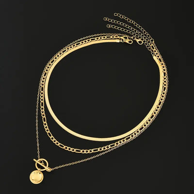 Savira Textured Coin Layering Necklace | Gold