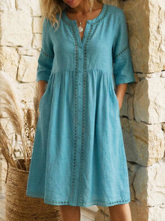 Harlow - Premium-Leinen-Midikleid in Blau