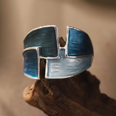 Vintage handgemalter Ring in Blau
