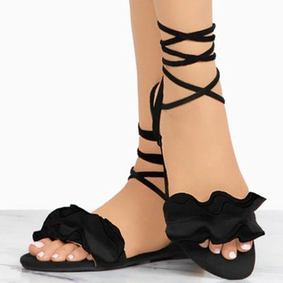 Sheila® | Flache Sandalen mit Blumenmuster Damen Sandalen