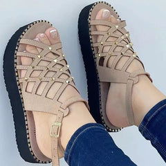 Selene® | Damen Plateau Sandalen mit Cutout-Zehenpartie in Beige