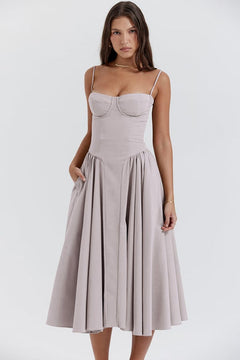 Johanna - Damen Armloses Midikleid in Hellgrau